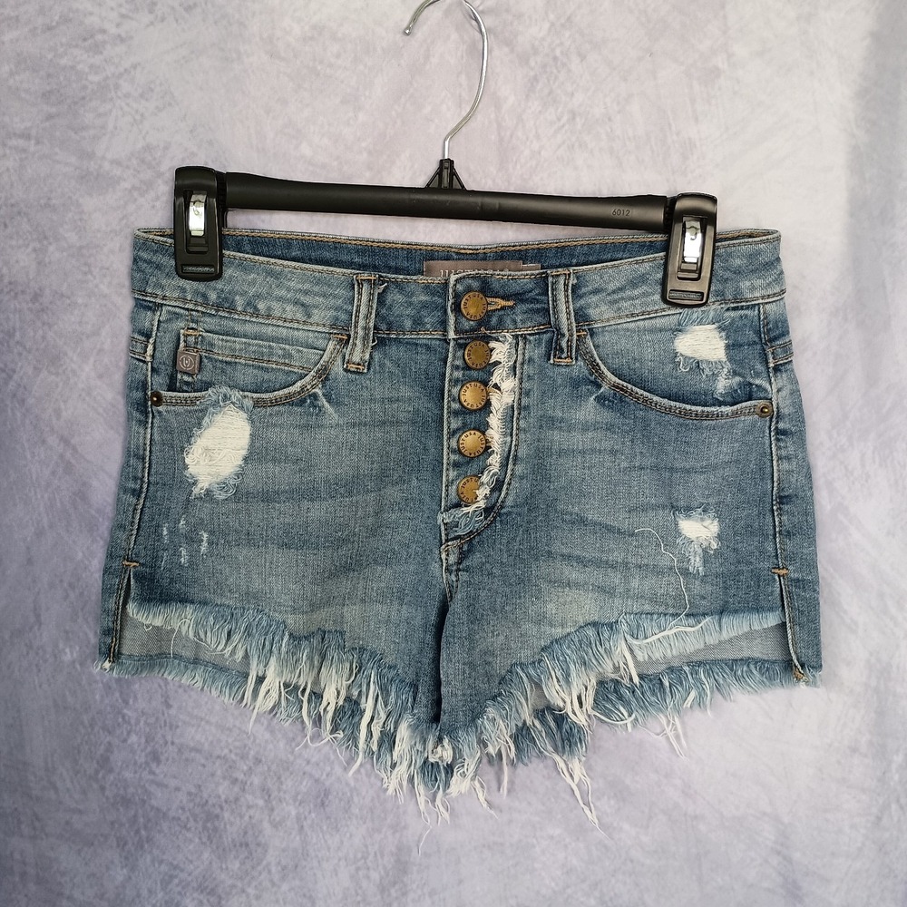 Just USA Distressed Button Fly Frayed Denim Cutoff Shorts